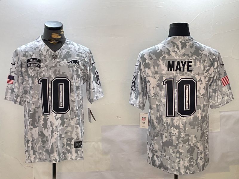 Men New England Patriots #10 Maye Nike Arctic Camo 2024 Salute to Service Limited NFL Jersey style 1